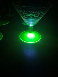 Vintage Wine and Champagne glasses with Uranium Glass Bases