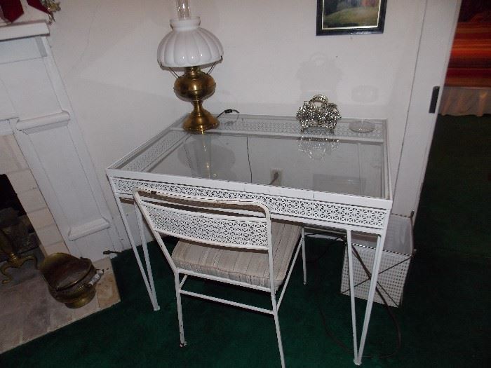 WROUGHT IRON DESK AND CHAIR