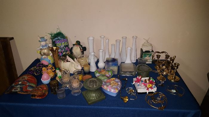 Home decor for Easter and Spring, Candlesticks, votive holders, vases and more.