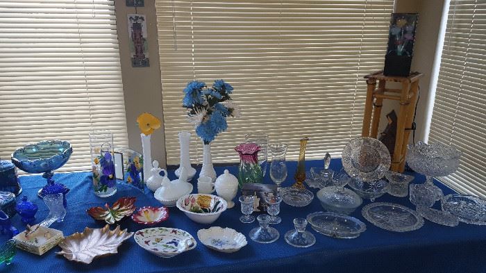 Lovely assorted pressed & cut glass, porcelain, milk glass and more!