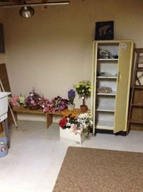 Silk flowers, metal cabinet, rugs, ladders and more