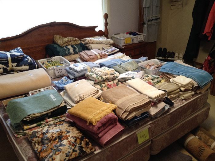 Large assortment of linens & textiles for both King & Twin