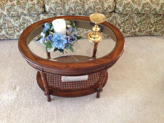 Lovely End Table with Rattan with Bamboo legs and Beveled Glass