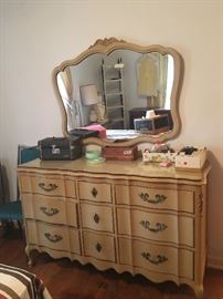 french prov. triple dresser and mirror   w/ custom glass topper  -glass costs more than we are asking for the whole piece !