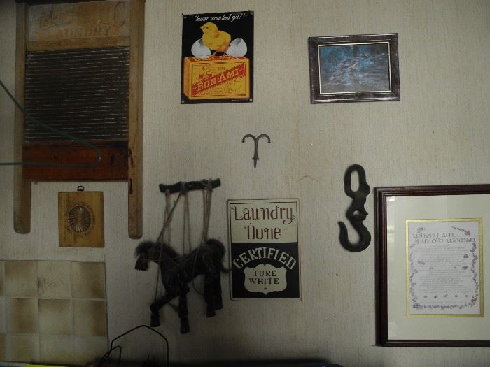 Horse puppets, vintage signs