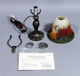 Spectrum Creations Desk Lamp with Antique Bronze Finish and Hand Painted Hummingbird Glass Shade, Includes Original Box