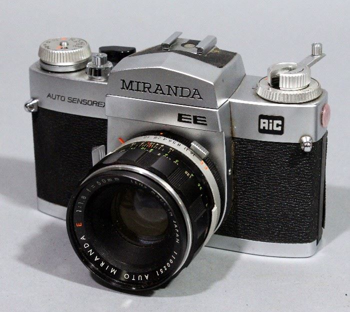 Miranda Auto Sensorex EE 35mm SLR Film Camera 50mm f/1.8 Lens and Case, and Gold Crest Light Meter with Case
