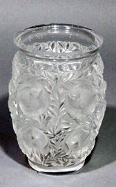 Lalique Frosted & Clear Art Glass Vintage Bagatelle Love Birds Vase, 7"H