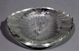 Lalique France Frosted Art Glass Nancy Cendrier Wave Pattern Candy Bowl / Ashtray, 8.25" W