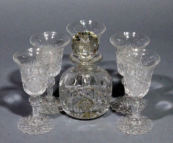 Waterford Alana Cut Crystal Liqueur / Cordial Glasses, Qty 5, with Small Decanter and Original Box