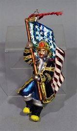 Christopher Radko 2002 "America's Bravest" Fireman USA Patriotic Firefighter Christmas Ornament with Box