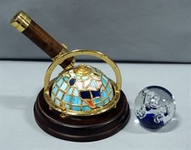 San Francisco Music Company Stained Glass Musical Kaleidoscope, and Dynasty Gallery Hand Blown Art Glass Paperweight