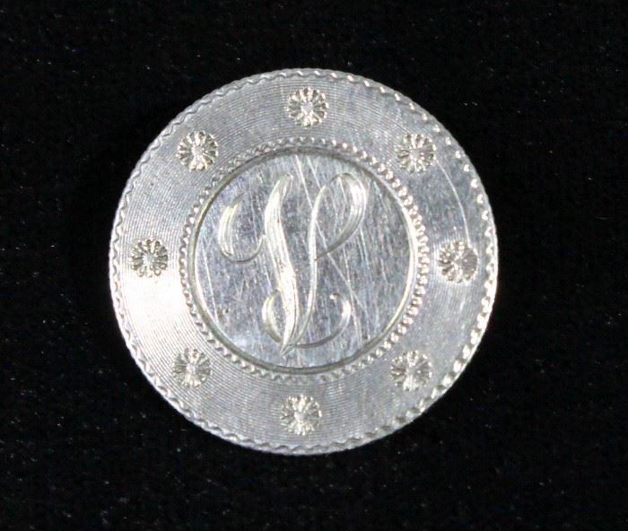 1861 Liberty Seated Half Dollar Coin Love Token Pin / Brooch with "V" Monogram