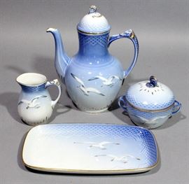 Bing & Grondahl B&G Copenhagen Seagull Pattern Tea Set, Includes #96 Tray, #301 Teapot, #94 Sugar Dish and #303 Creamer Dish