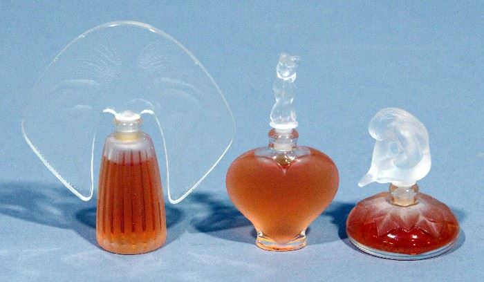 Lalique 4.5ml Mini Miniature Perfume Bottle Set, "Le Nu", "Amour" and "Ondines", All Full
