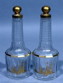 Baccarat Blown and Cut Glass Houbigant Perfume Bottles Circa 1925, Qty 2, Signed, 8"H