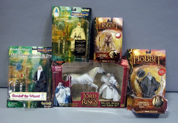 The Hobbit/Lord of the Rings Figures, Qty 5, -Shadow Fax and Gandalf the White, Gandalf the White, Gandalf the Wizard, Gandalf the Grey, and Grinnah.