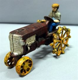 Vintage Cast Iron Tractor Toy with Driver, and Cast Iron Rocking Horse Toy