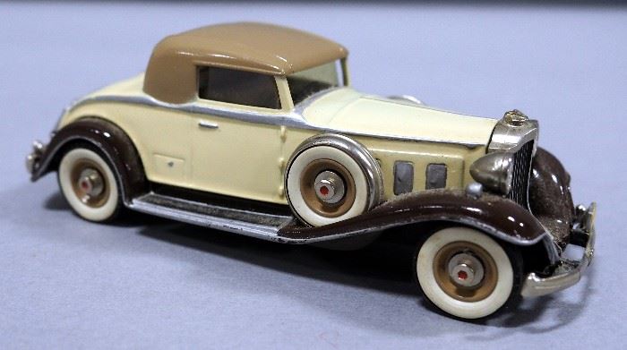 Brooklin Models 1:43 Scale Cars, Qty 3, 1932 Packard Light 8 No. 6, 1940 Cadillac V16 Convertible Coupe No. 14, & 1933 Pierce-Arrow Silver Arrow