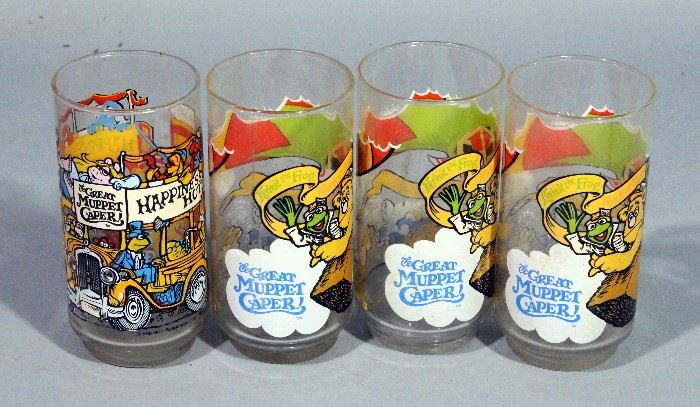 1981 McDonald's "The Great Muppet Caper!" Assorted Libbey 16 Oz Drinking Glasses Tumblers, Qty 72 / 6 Dozen, Miss Piggy, Kermit, Gonzo, Fozzie