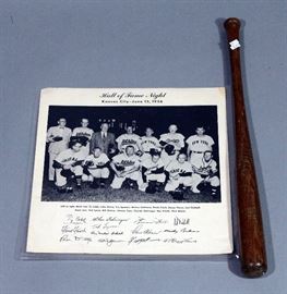 1956 Kansas City KC Royals June 15 Hall of Fame Night / Nite of Sports Team Photo and Hanna BatRite Promotional Mini Wood Bat