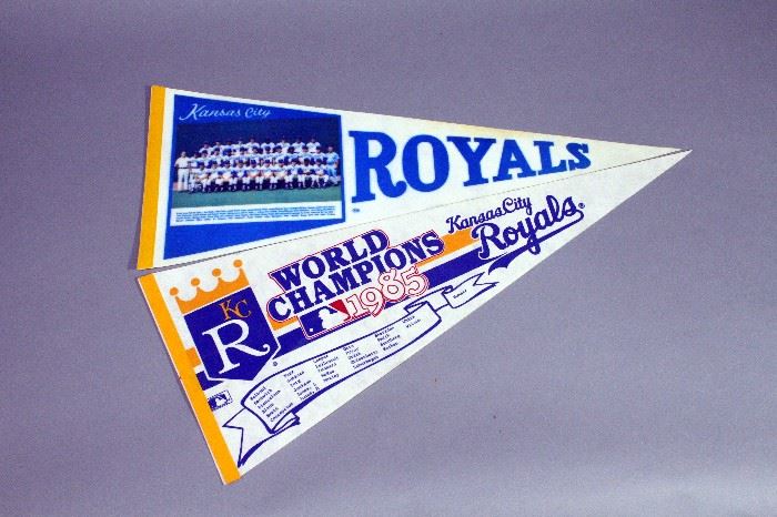 Kansas City KC Royals Pennants, Qty 10, 1980 AL Champs, 1985 World Series, Royals Racing Pennants, 1985 WS 20th Anniversary, Team Photo, More