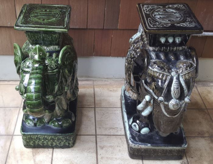 FKT065 Pair of Ceramic Elephant Planter Stands
