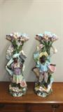 Antique French Majolica Blackamoor Vases - Pair - 30 inches tall