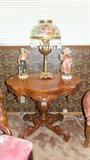 Victorian Walnut Table with Oil Lamp