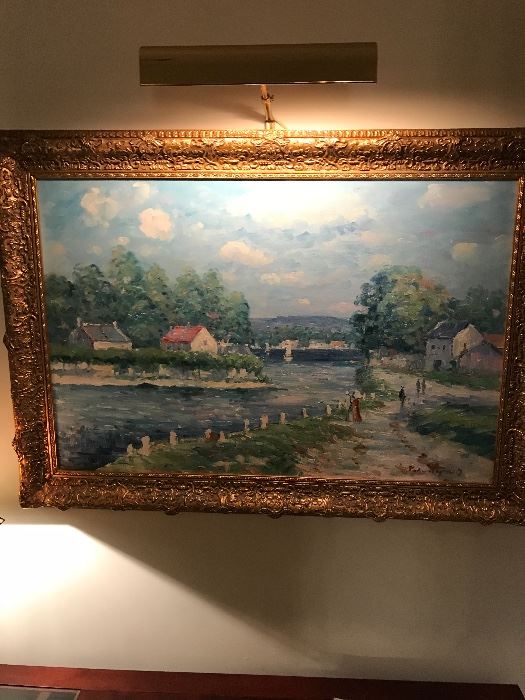 Antique Impressionist oil painting on canvas by John Clymer. Beautiful ornate carved wooden frame with museum style light. This Painting is Titled "Walk along Riverbank". Measures 24" x 36"

Asking $750 