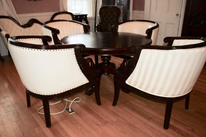Round pedastal table with Barrel chairs
