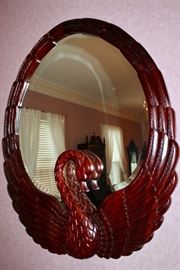 Mahogany carved Swan oval mirror