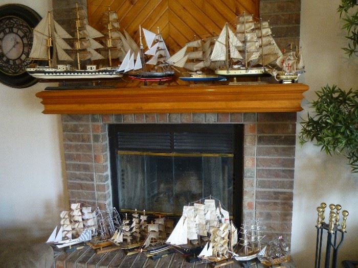 Collection Of Wooden Model Ships including Mayflower, U.S. Constitution, Pamir and Fragata