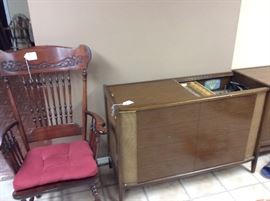 chair, stereo cabinet