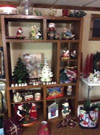 Christmas , 2 ceramic trees and ceramic dancing Santa & the Mrs 