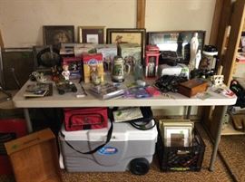 Pictures, cardinals , opera glasses & misc. decorative