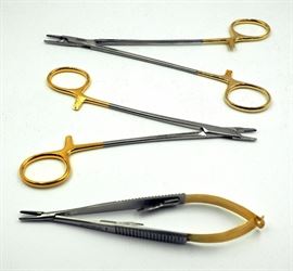 TC Microsurgery Needle Holders, Smooth, Straight, Flat Catch, 5.75", Qty 6, TC Ryder Needle Holders, Smooth, Narrow Jaw, 6", Qty 19 & 7", Qty 20