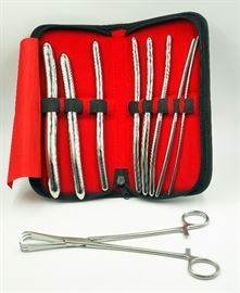 Gordon Uterine Vulsellum Forceps, Straight, 3x3 Prongs, 8.75", Qty 10 And Hegar Uterine Dilators, Sets of 8, 3-18mm, 8", Qty 4 Sets