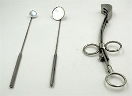 Laryngeal Mirror With Handle, #4, 22.4mm Dia, Qty 25, #6, 26.8mm Dia, Qty 6 And Laforce Adenotomes, Large, 18.5mm Blade, 9.25", Qty 6