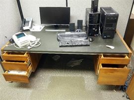 Kimball Vintage Double Pedestal Wood Desk With Composite Top, 5 Drawer, 28"H x 71.5"W x 36"D