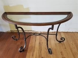 glass wood and iron sofa table