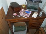 Vintage office supplies with antique desk.