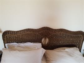 KING WICKER HEADBOARD AND SIDE TABLES
