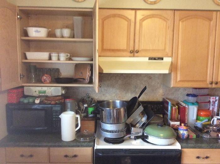 The kitchen is Packed with cookware