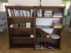 Oak bookshelves, books