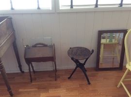 Sewing box, small carved table