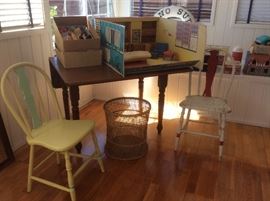 Drop leaf dining table, pair of vintage chairs, BARBIES DREAM HOUSE
