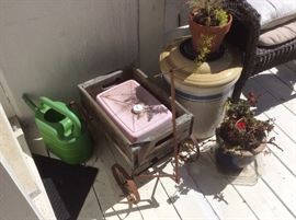 Coke wagon,crocks, plants