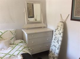 Antique white painted dresser and mirror