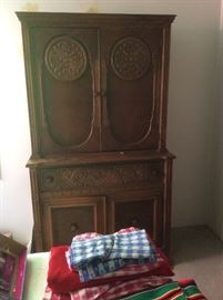 Antique armoir, linens